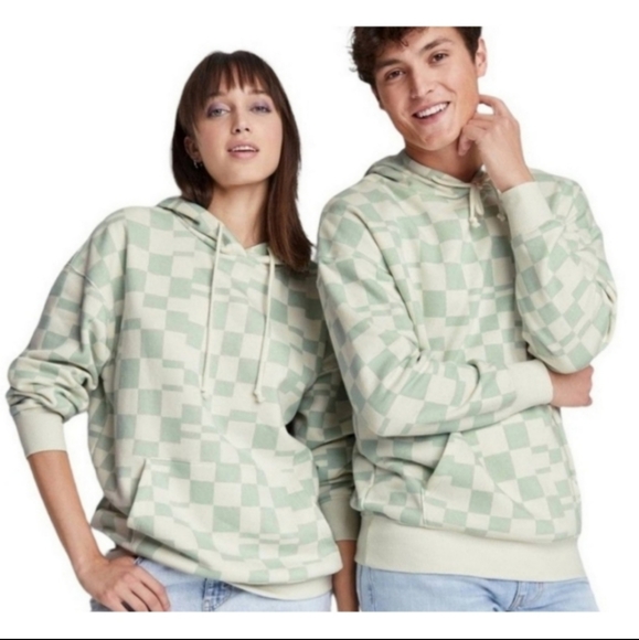 Wild Fable White & Green Geometric Checker Print Hoodie